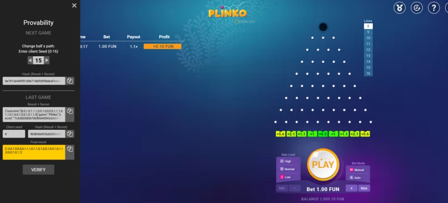Plinko Demo game